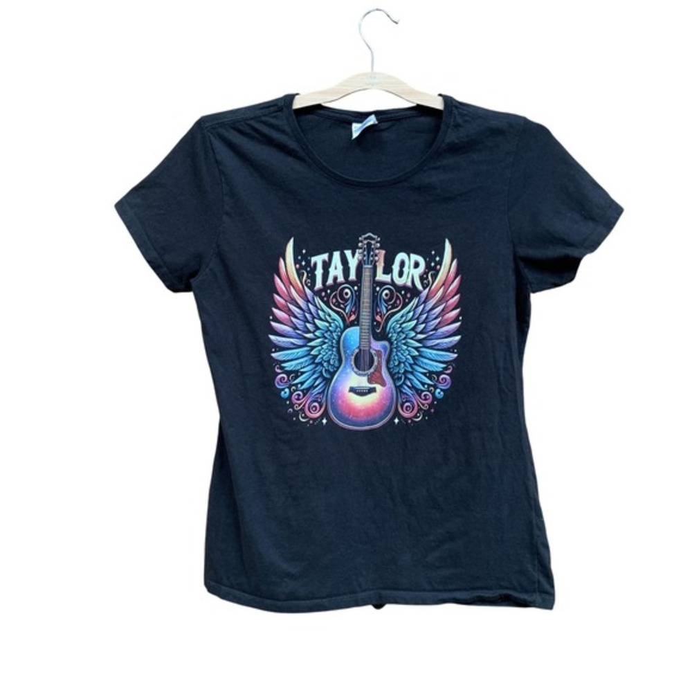 Taylor Shirt Womens Medium Black Guitar Wings Graphic T-Shirt Port & Company